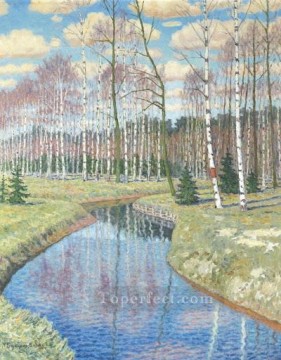 Landscapes Painting - SPRINGTIME Nikolay Bogdanov Belsky river landscape